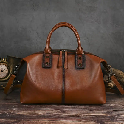 Borsa a mano di ispirazione vintage in pelle marrone per donna
