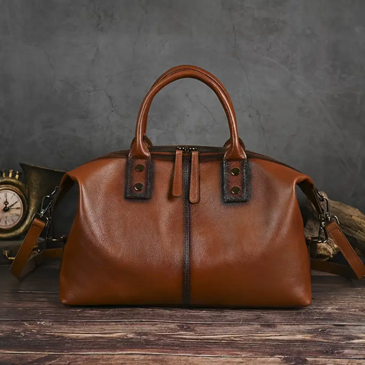 Borsa a mano di ispirazione vintage in pelle marrone per donna