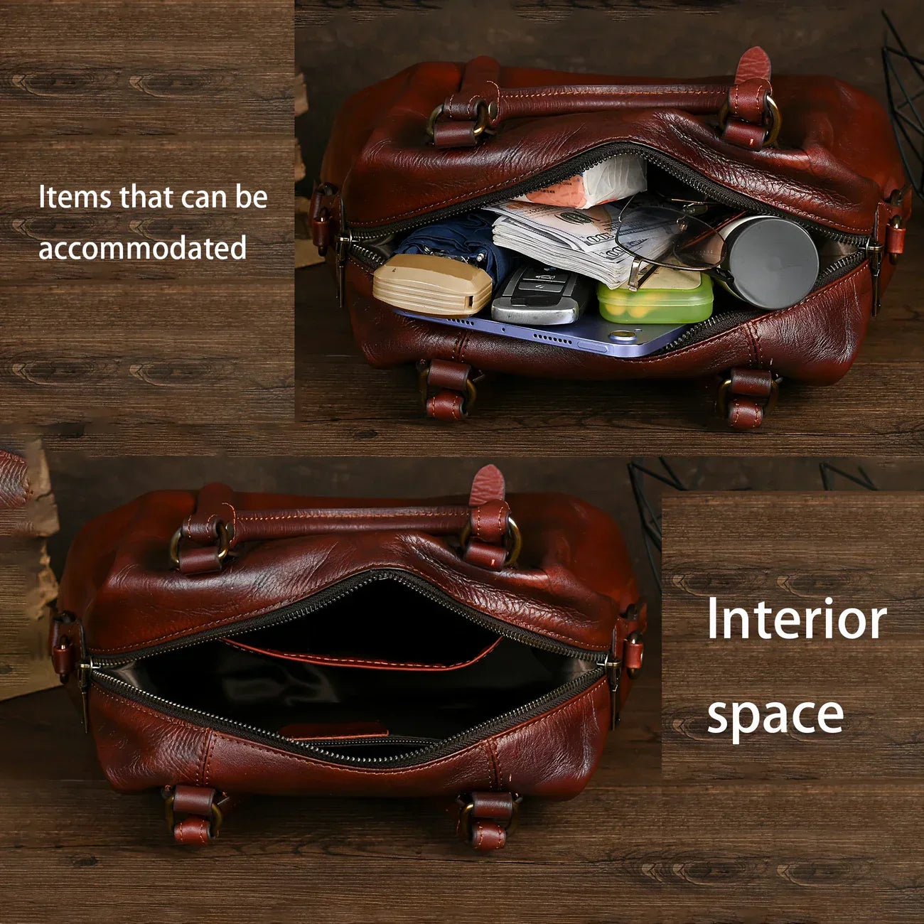 Borsa vintage in pelle marrone