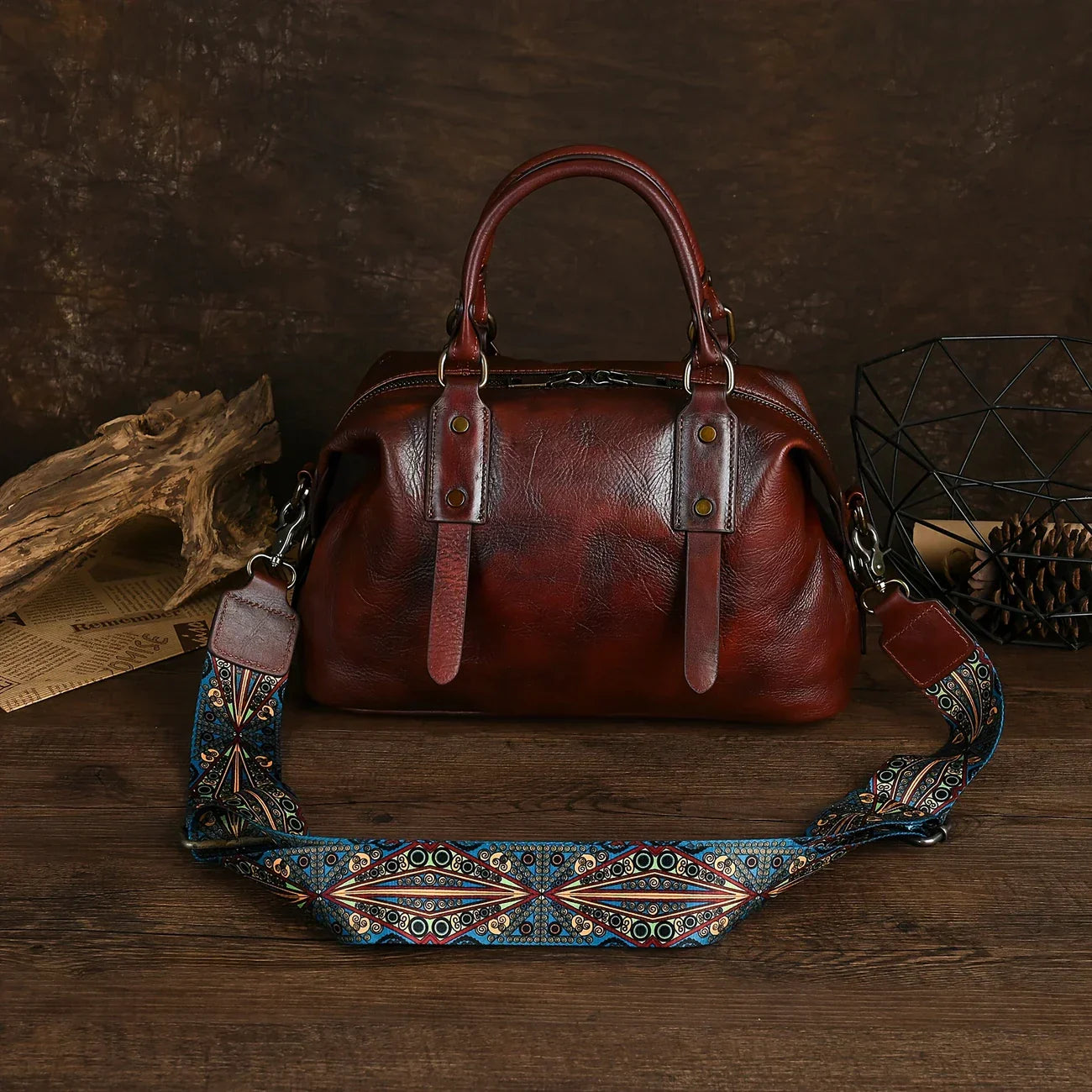 Borsa vintage in pelle marrone