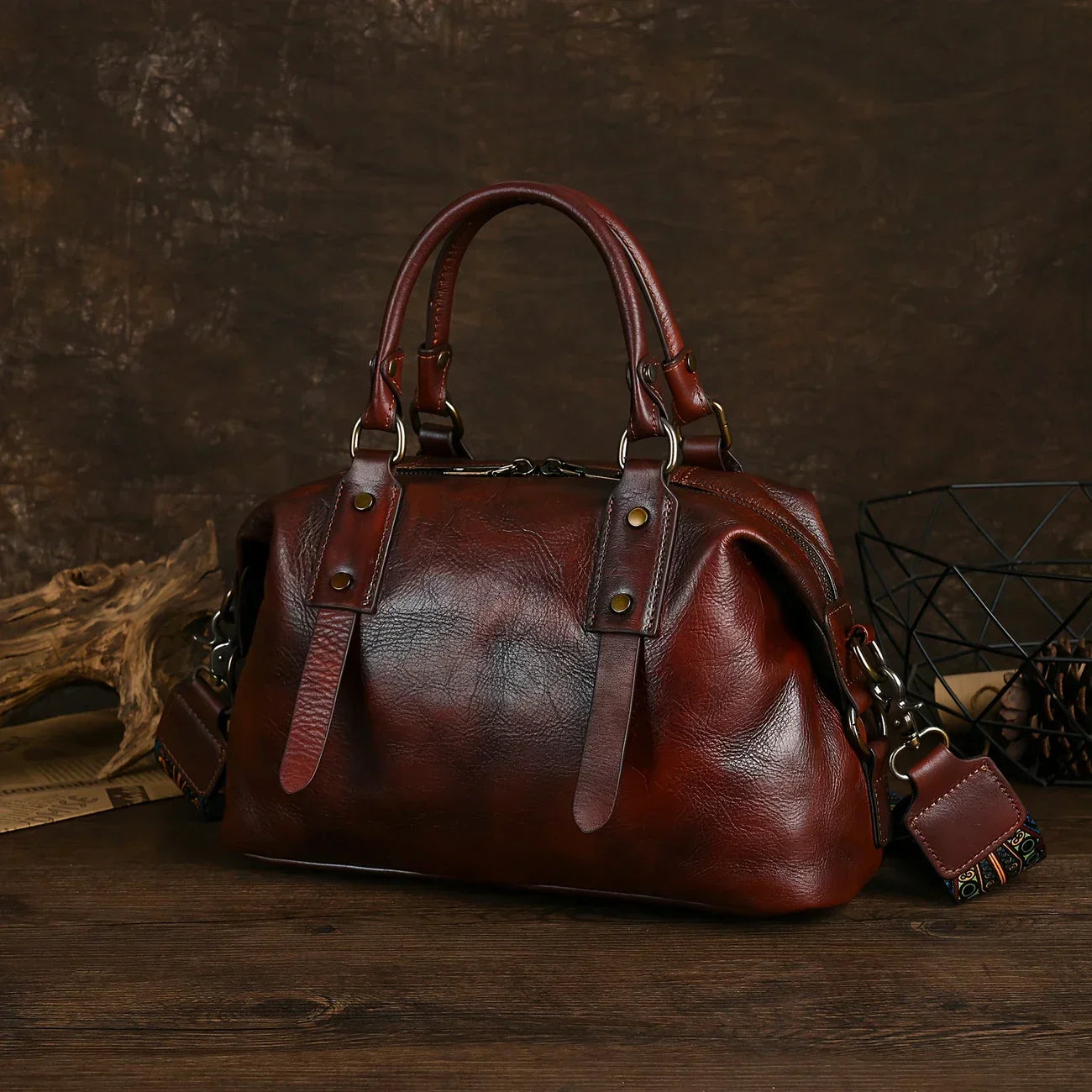 Borsa vintage in pelle marrone