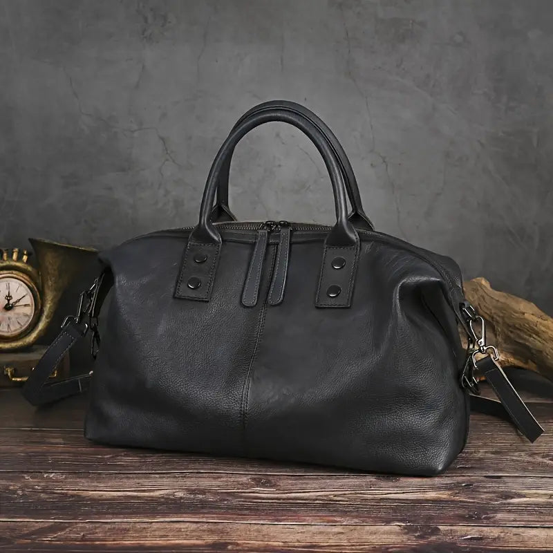 Borsa a mano di ispirazione vintage in pelle marrone per donna