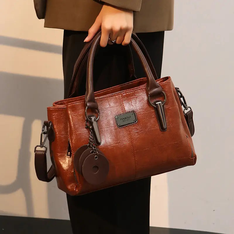Borsa Boston retrò alla moda in vera pelle